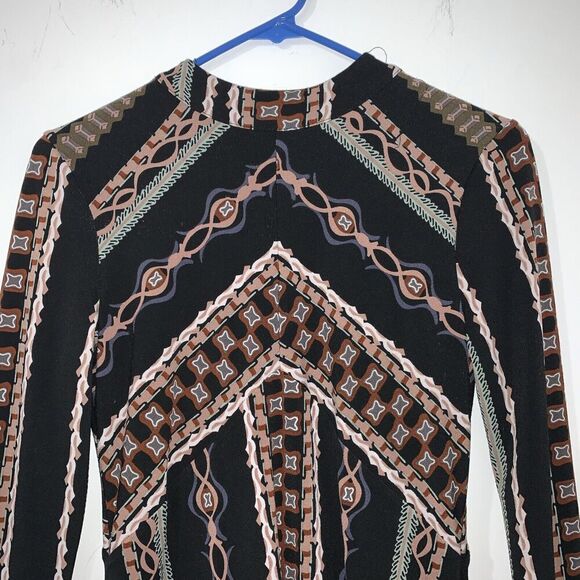 Free People Stella Mock Neck Mini Dress Black Graphic Print XS WhimsyGoth Boho - Picture 2 of 10